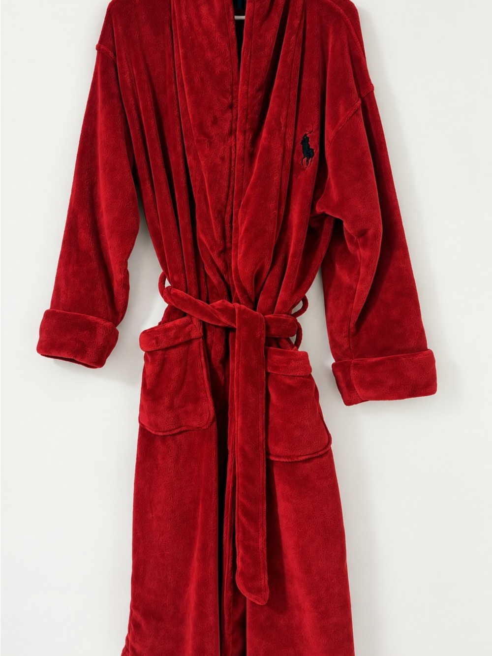 Polo Ralph Lauren Red Plush Fleece Robe One Size Embroidered Pony Belted